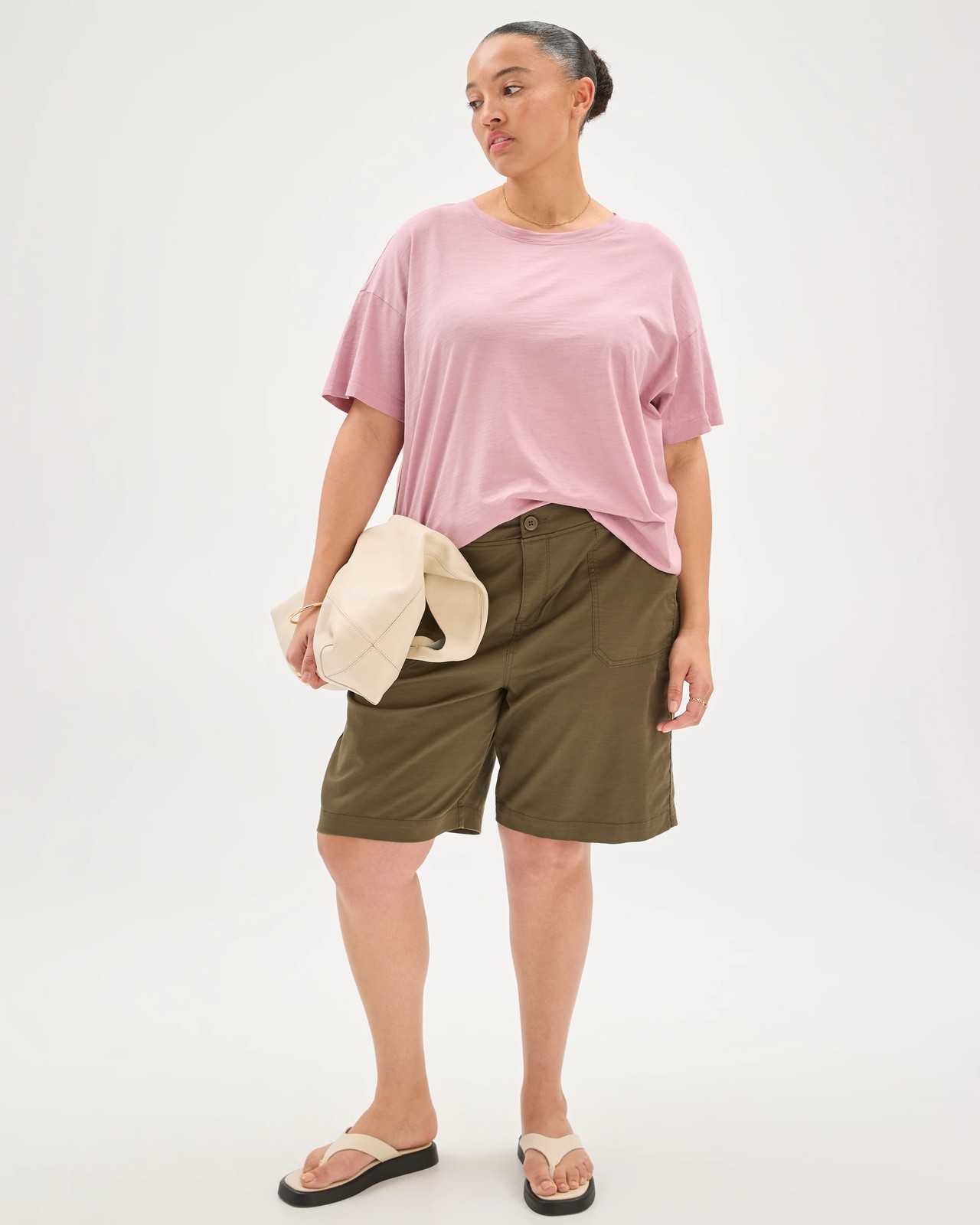 Plus Size Stretch Twill Pull On Bermuda Shorts - Khaki 2 of 5
