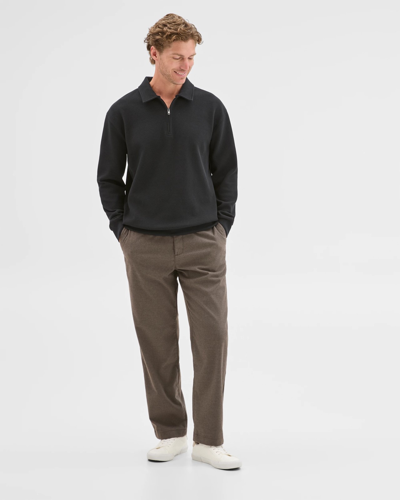 Australian Cotton Blend Fleece 1/4 Zip Collared Top - Black 5 of 5