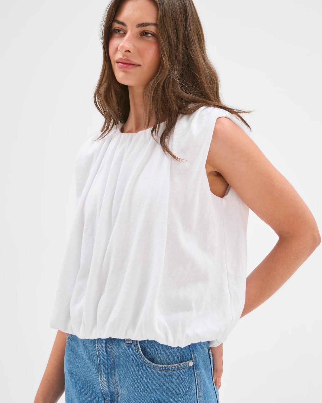Petites Australian Cotton Blend Sleeveless Bubble Hem Top 2 of 6