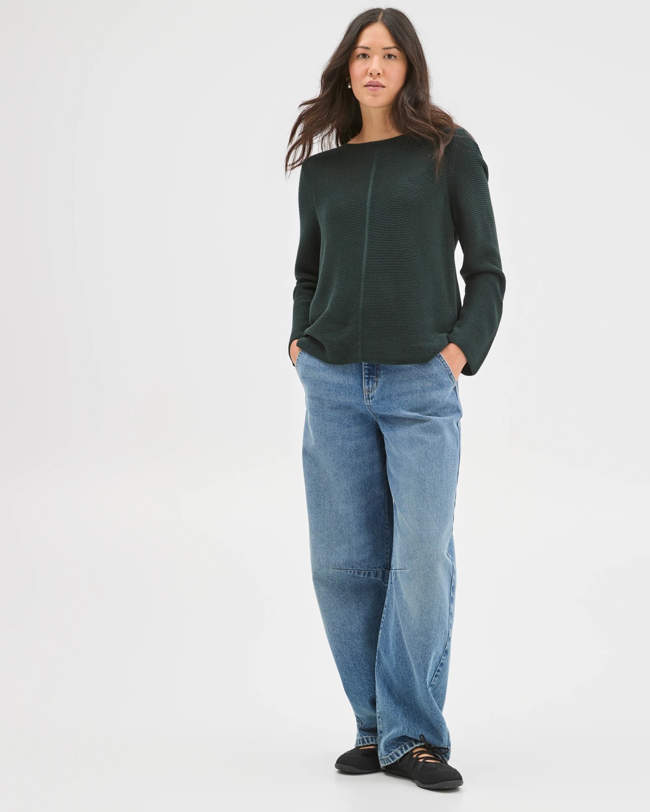 Australian Cotton Blend Ottoman Twist Sweater - Midnight Jade 2 of 6