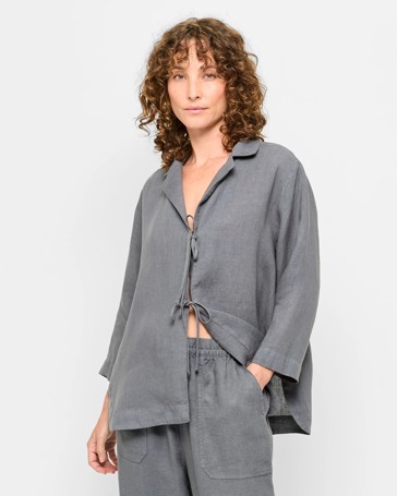 European Linen Tie Front Shirt