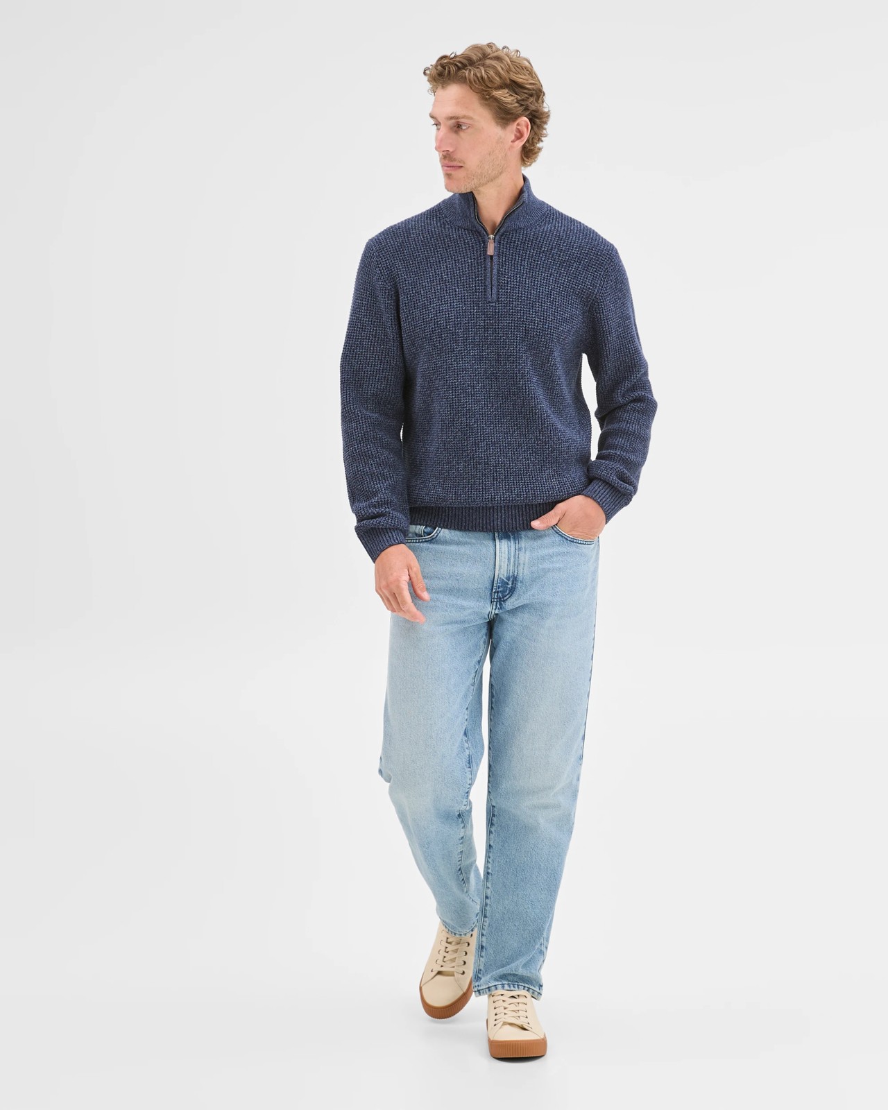Australian Cotton 1/2 Zip Knit Sweater - Blue 5 of 6