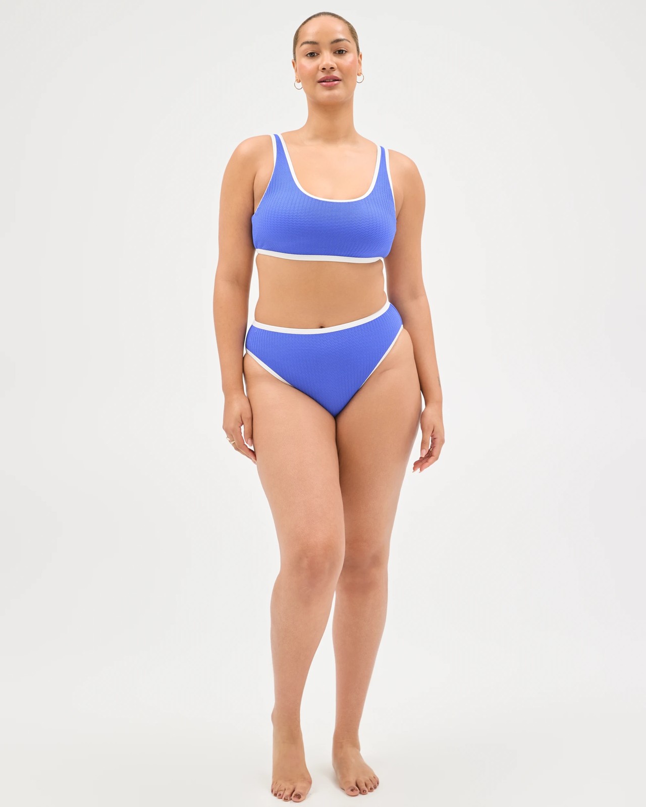 High Waisted High Cut Crinkle Bikini Briefs - Bondi Blue/White 6 of 6