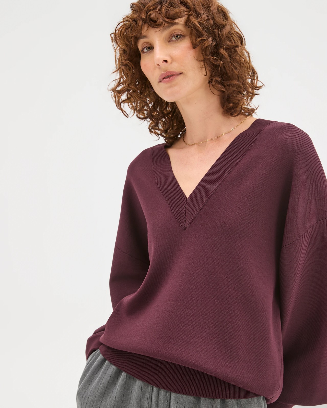 Preview Crepe Knit V-Neck Sweater - Pinot 4 of 6