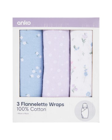 Anko 3 Pack Cotton Flannelette Wraps