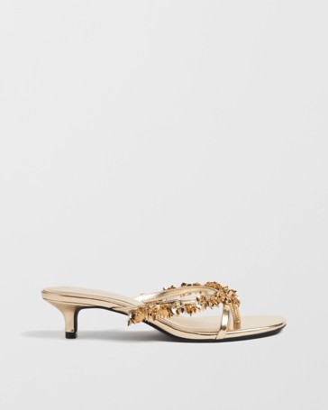 Penny Metal Tassel Trim Thong Low Heels