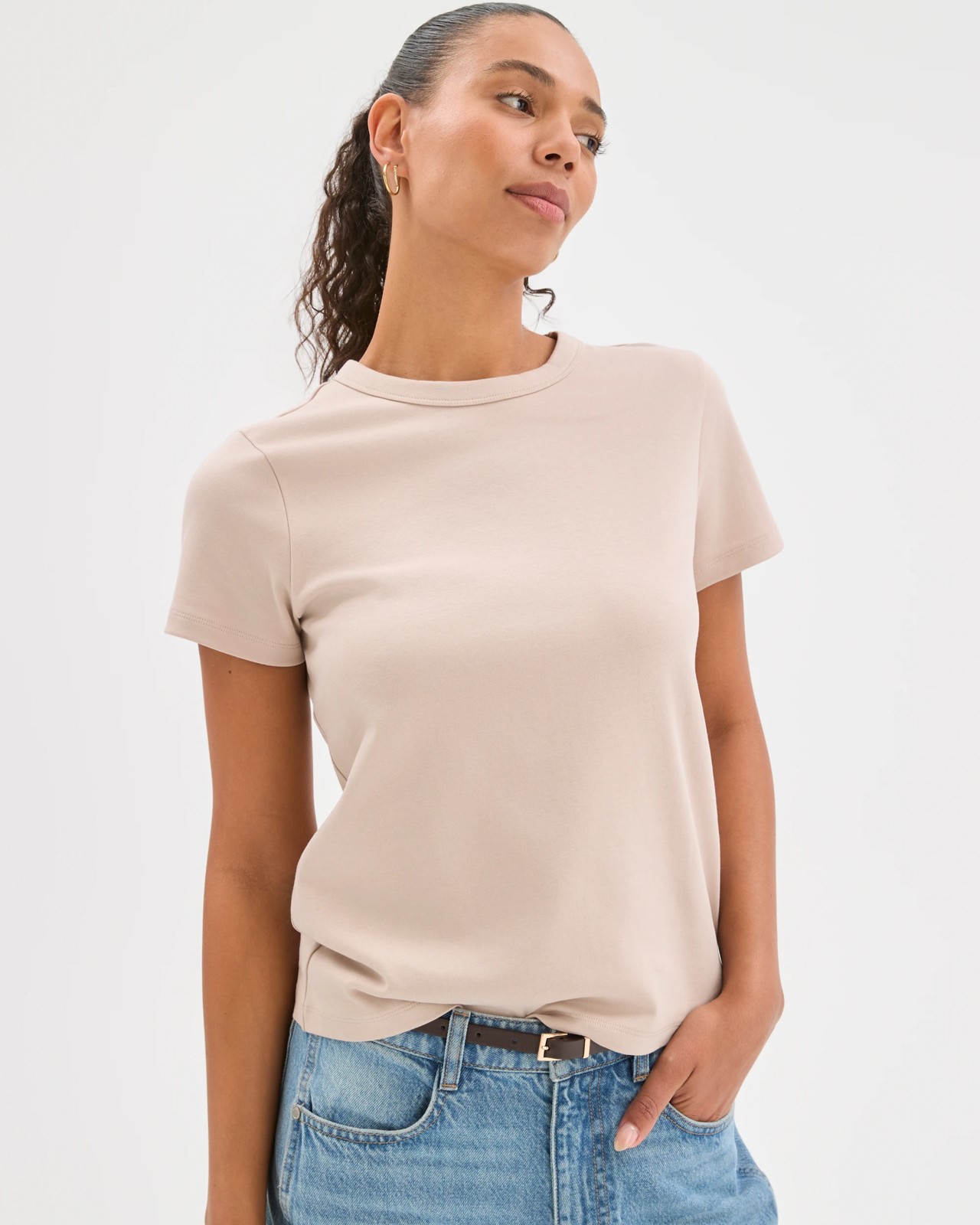 Australian Cotton Interlock Neat T-Shirt - Dove 3 of 6