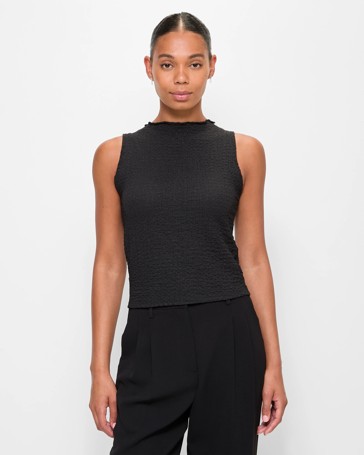 Sleeveless Textured Mock Neck Tank Top - Preview