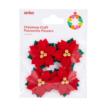 4 Piece Christmas Craft Poinsettia Flowers - Anko