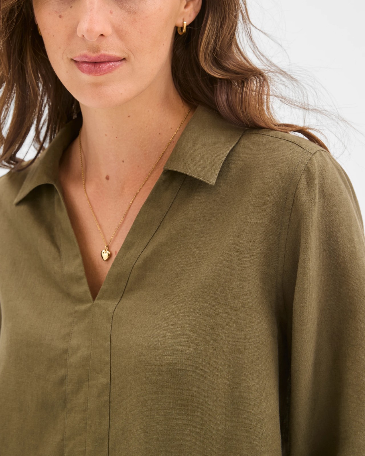 European Linen Long Sleeve Popover Top - Dusty Moss 4 of 5