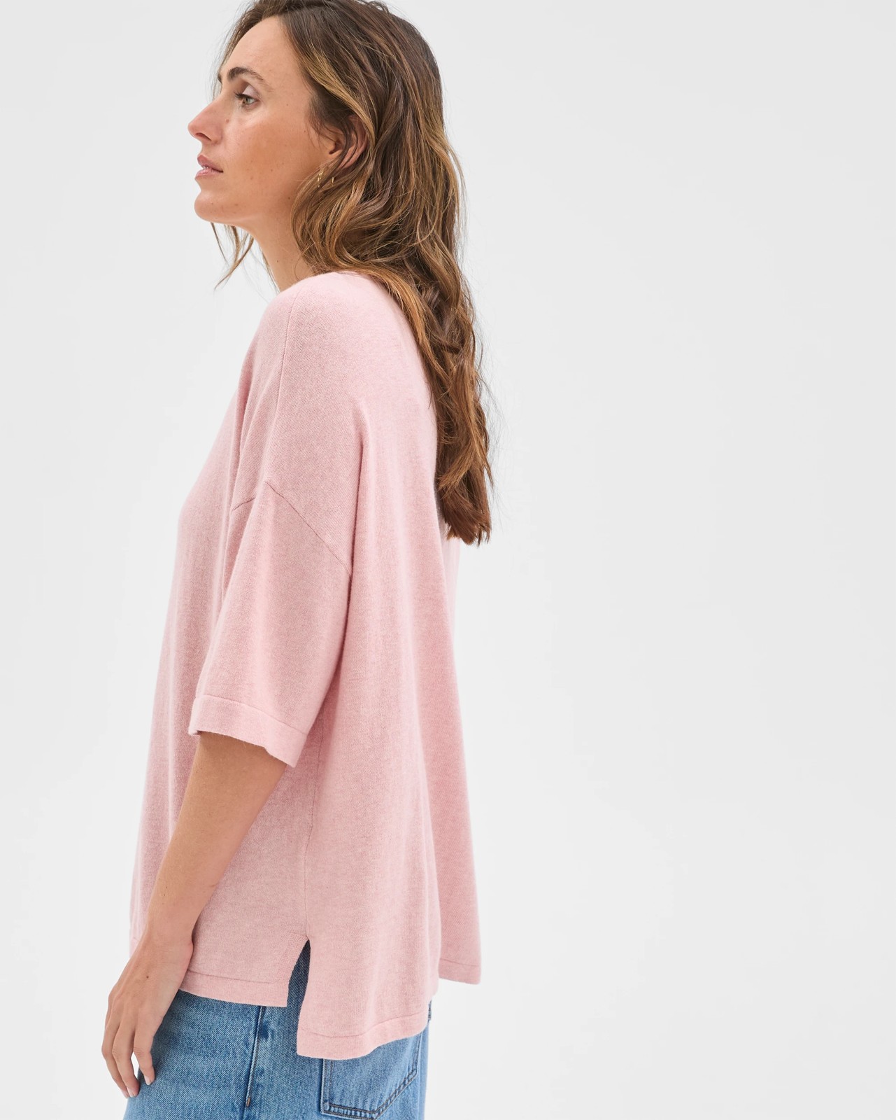 Australian Cotton Blend Oversized Crew Neck T-Shirt - Soft Blush 3 of 5