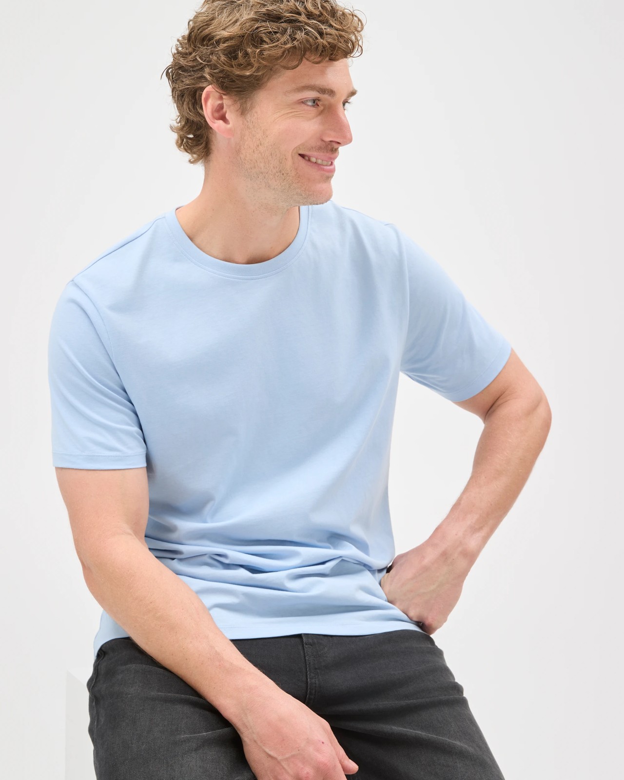Australian Cotton Crew Neck T-Shirt - Chambray Blue 6 of 6