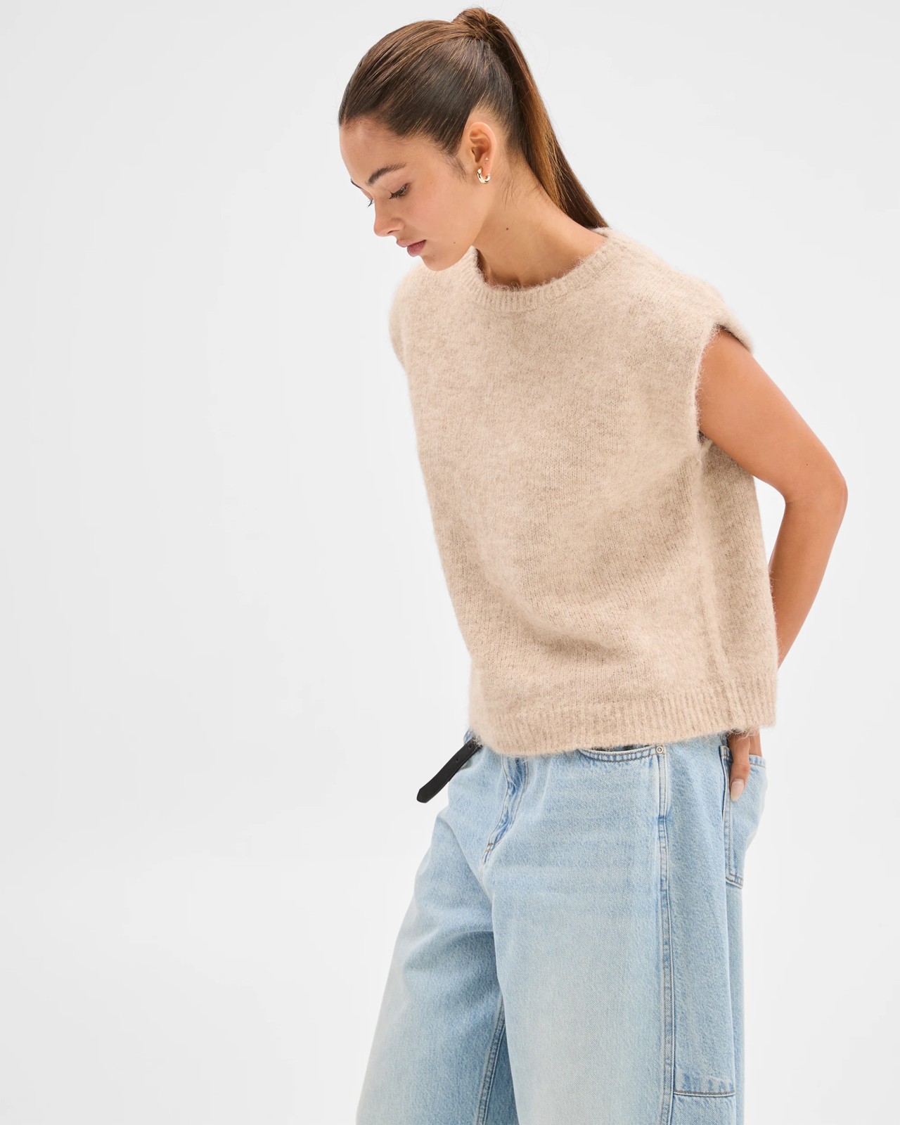 Lily Loves Exaggerated Shoulder Knit Vest - Pine Nut 3 of 6