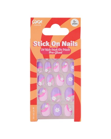 OXX Junior Pack Kids Pre-Glued Stick-On Nails, Stiletto Shape - Pink and Purple