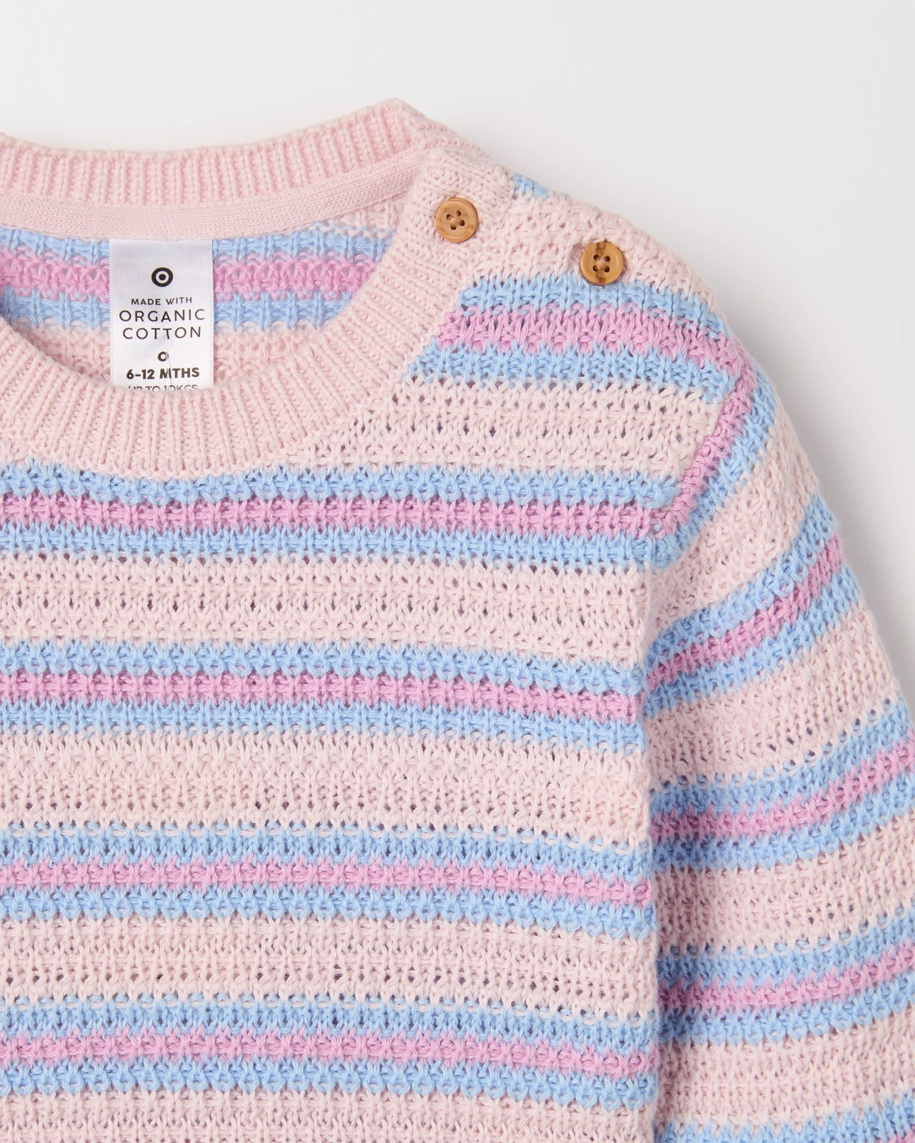 Baby Organic Cotton Lightweight Knit Jumper - Stripe Pink 5 of 5