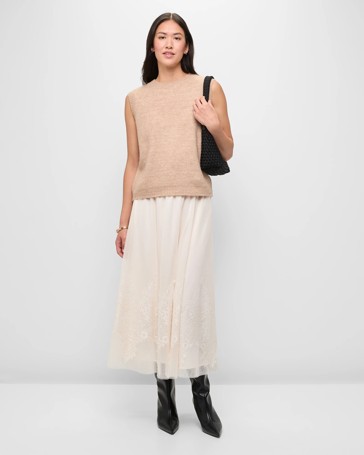Tulle Lace Midi Skirt