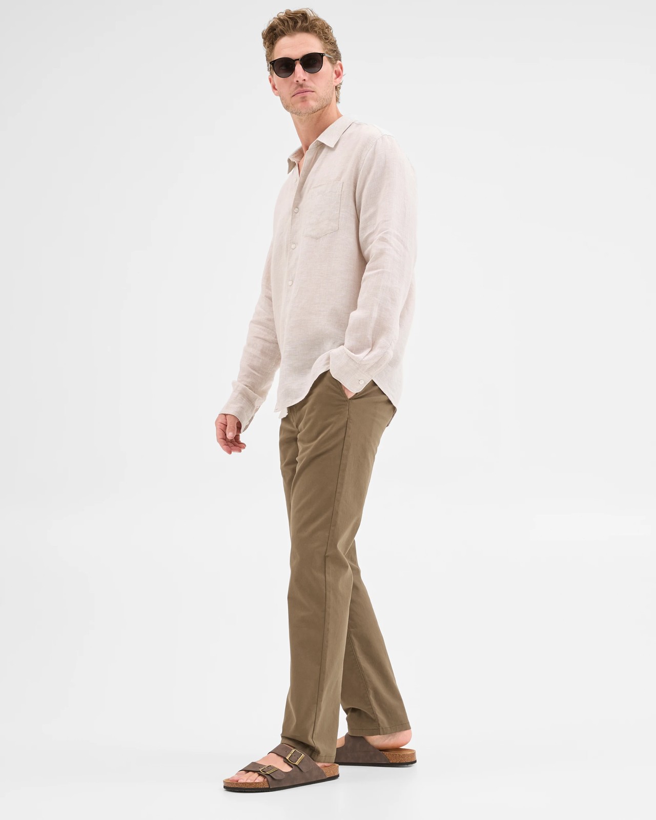 Australian Cotton Straight Chino Pants  - DK Mushroom 4 of 6