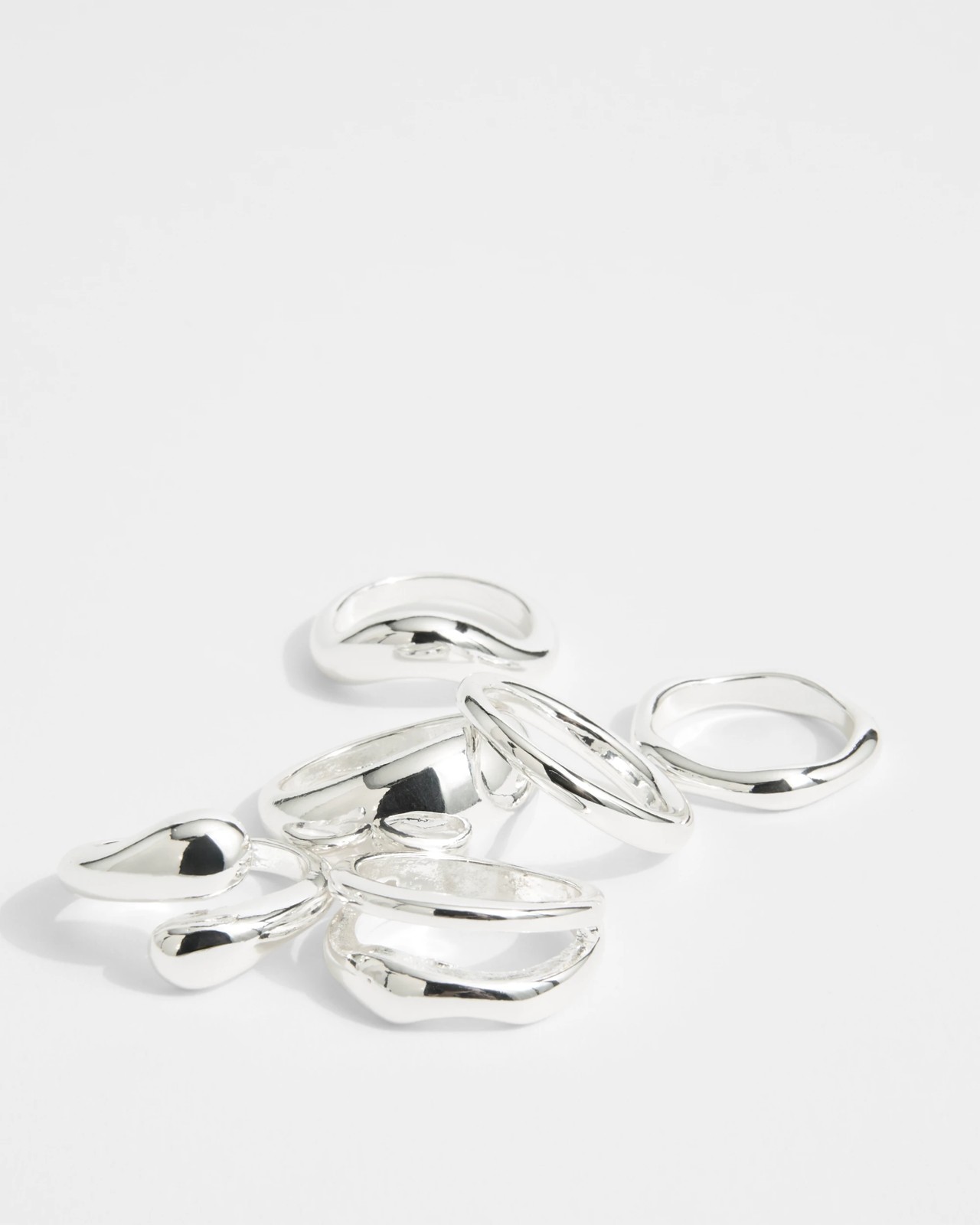 6 Pack Classic Stacking Ring Set - Silver Look  2 of 2