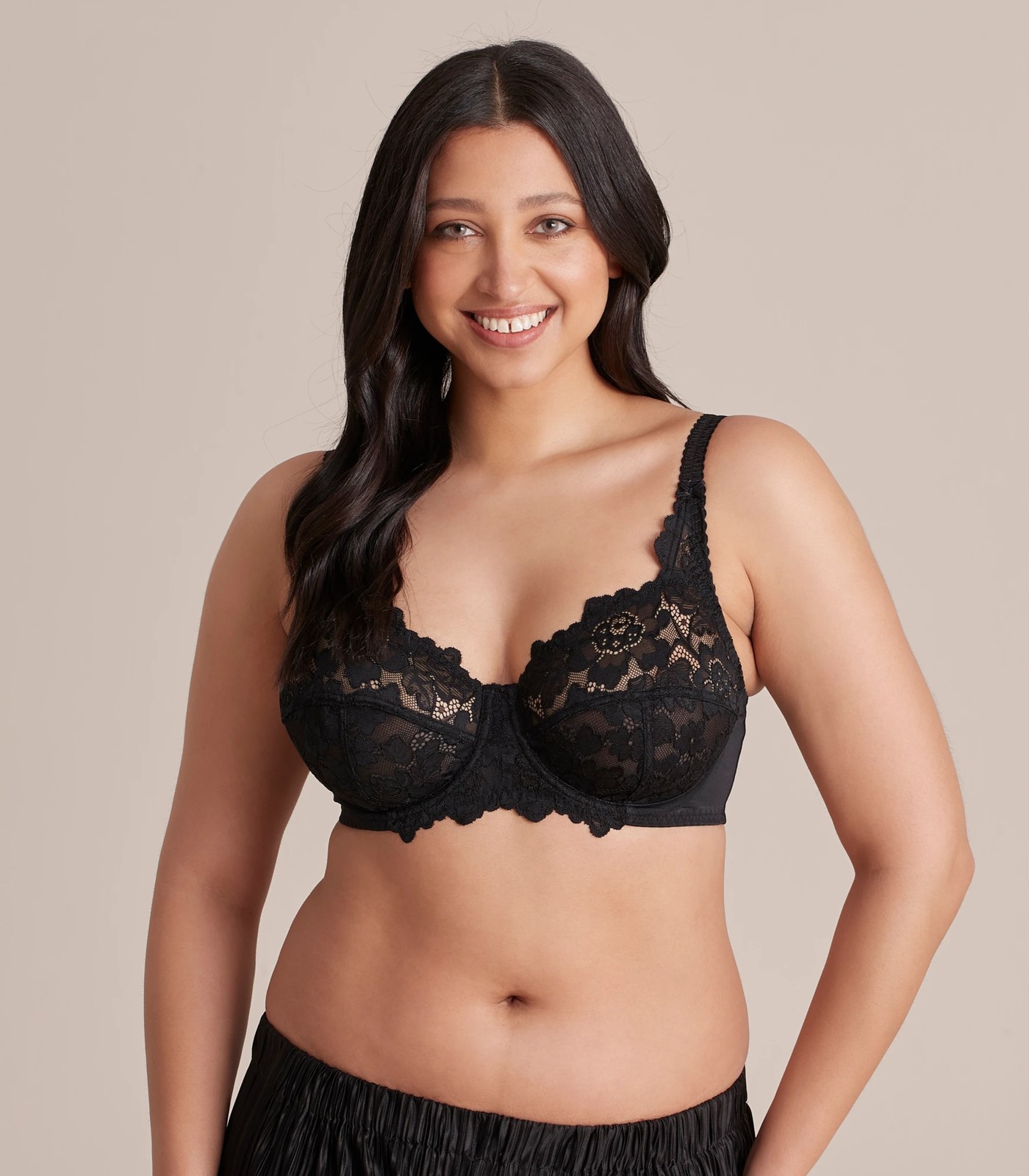 Fuller Figure Cup Soft Lace Underwire Bra - Black