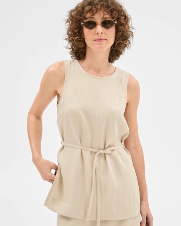 Summer Twill Sleeveless Belted Top - Preview
