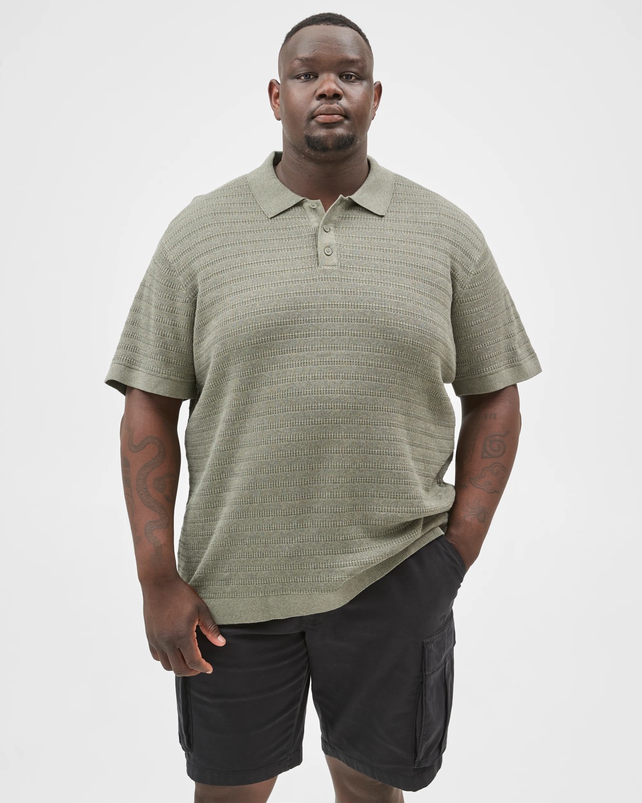 Plus Size Australian Cotton Knitted Polo Top - Mulled Basil 2 of 6