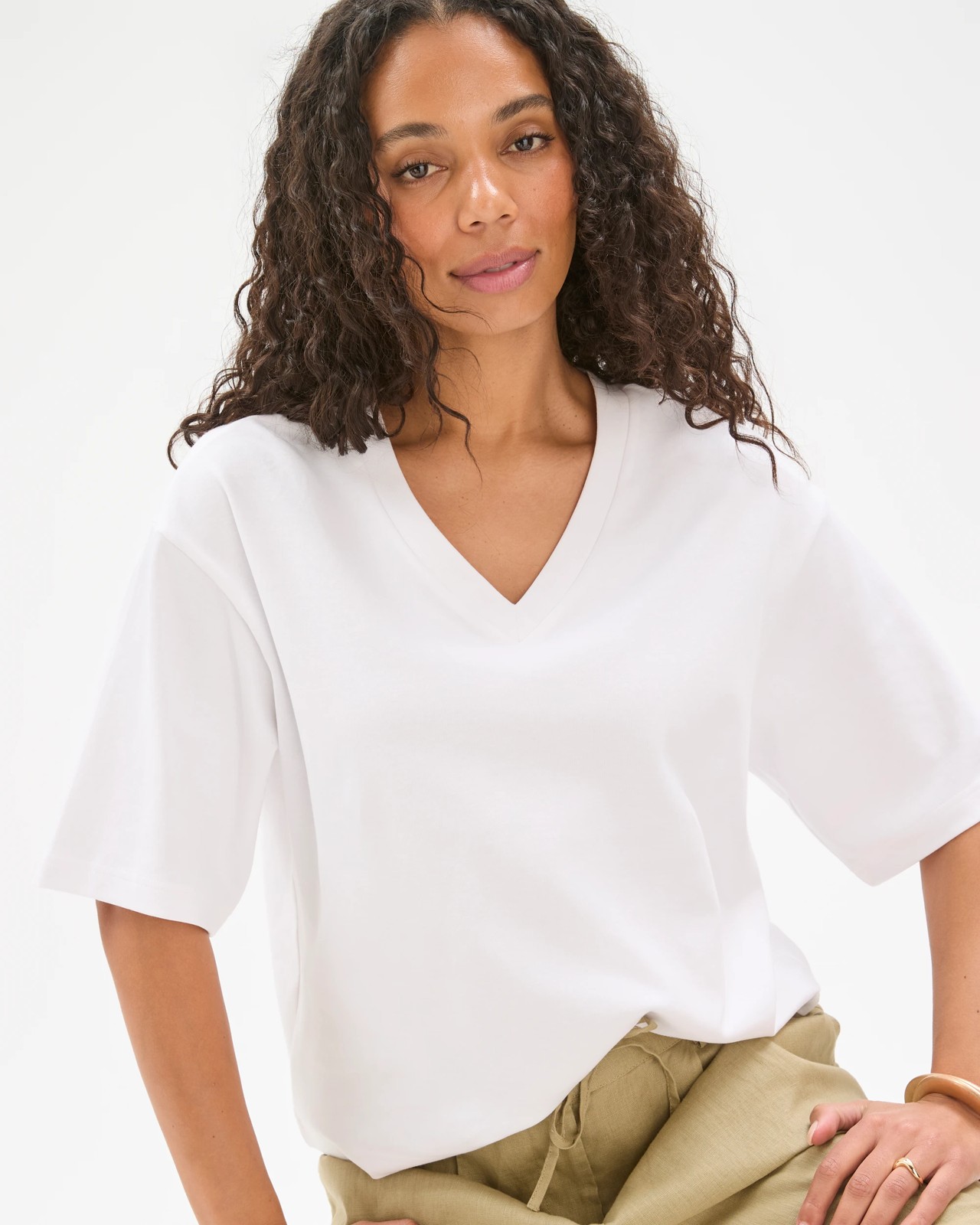 Australian Cotton Heavyweight V-Neck Boxy T-Shirt - White 5 of 6