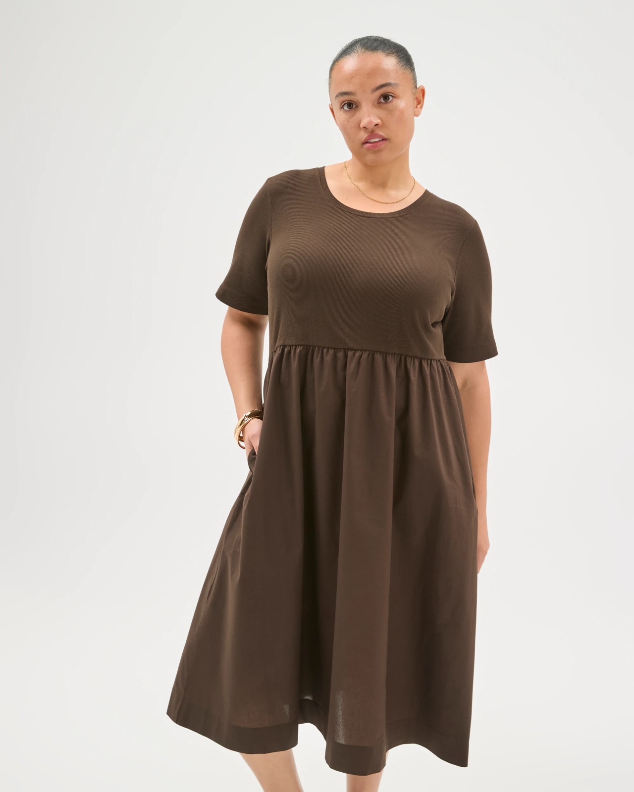 Plus Size Australian Cotton Short Sleeve Knit Woven Dress 3 of 5