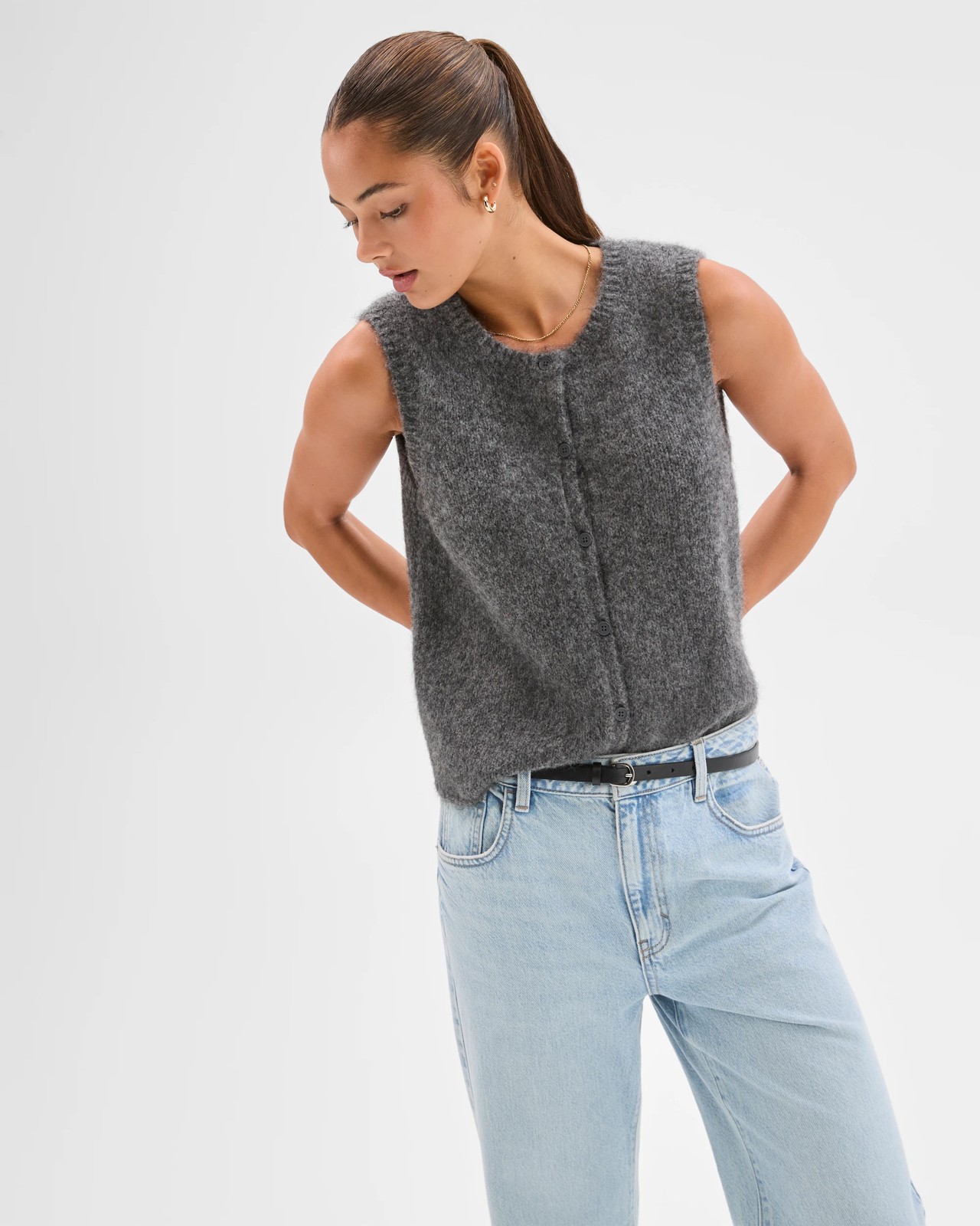 Lily Loves Fluffy Knit Vest - Graphite Marle 3 of 6