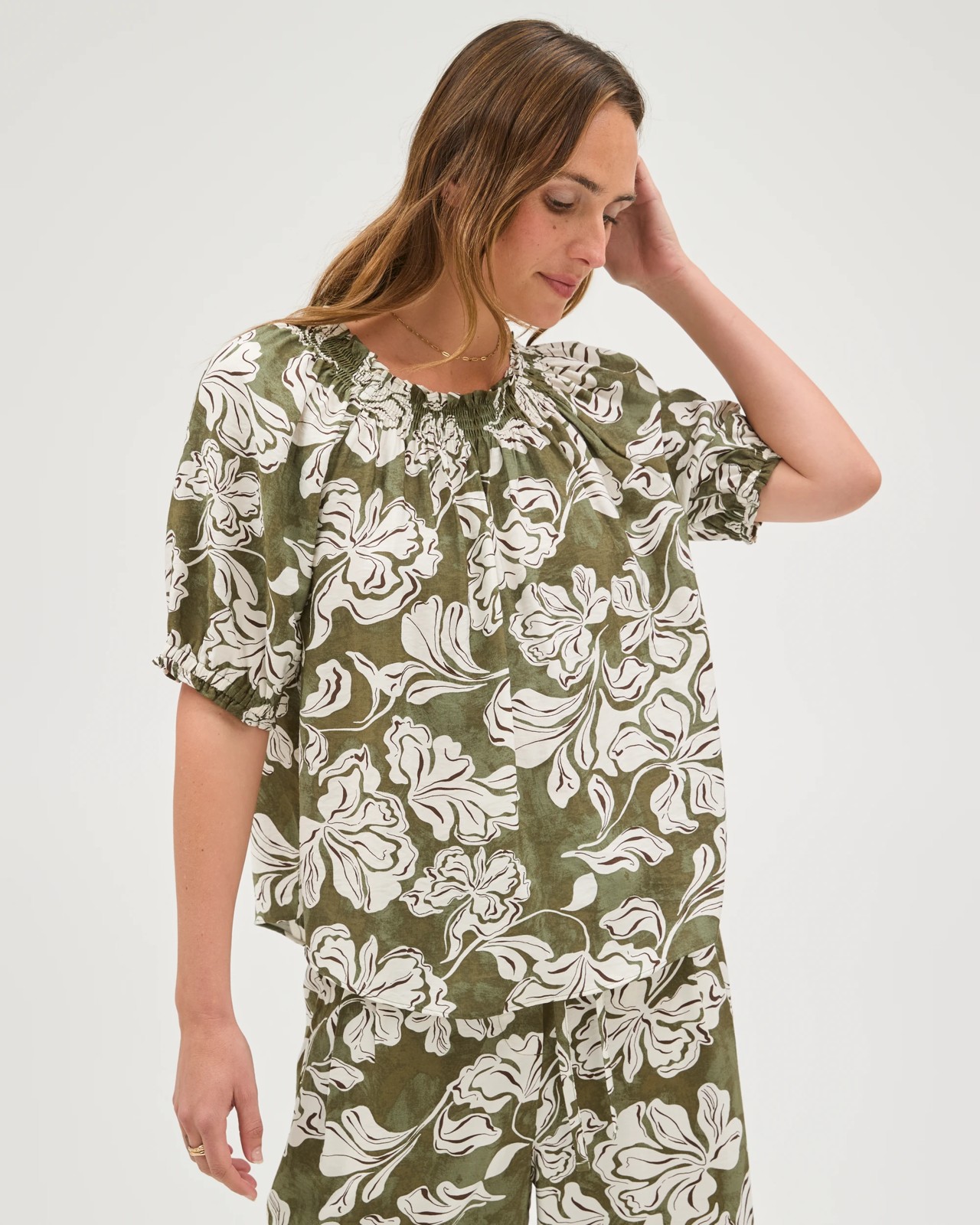 Short Sleeve Shirred Neck Top 5 of 5