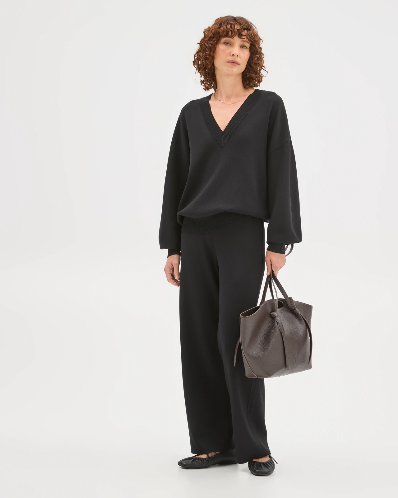 Preview Crepe Knit V-Neck Sweater - Black 2 of 5