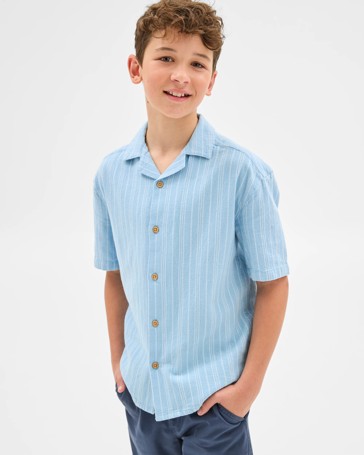 Cotton Linen Blend Short Sleeve Textured Shirt