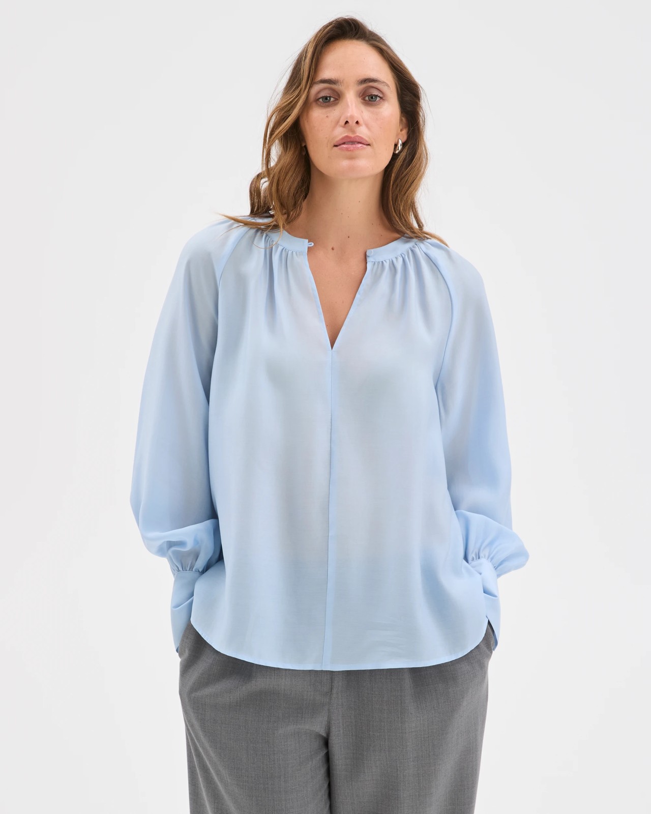 Preview Long Sleeve Tie Cuff Detail Blouse - Blue Mist 2 of 6