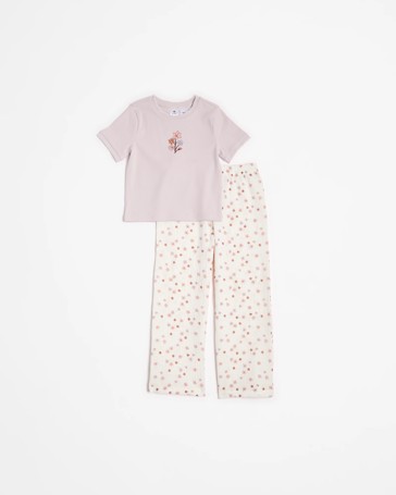 Australian Cotton Younger Girls Print Rib Short Sleeve Pyjama Set