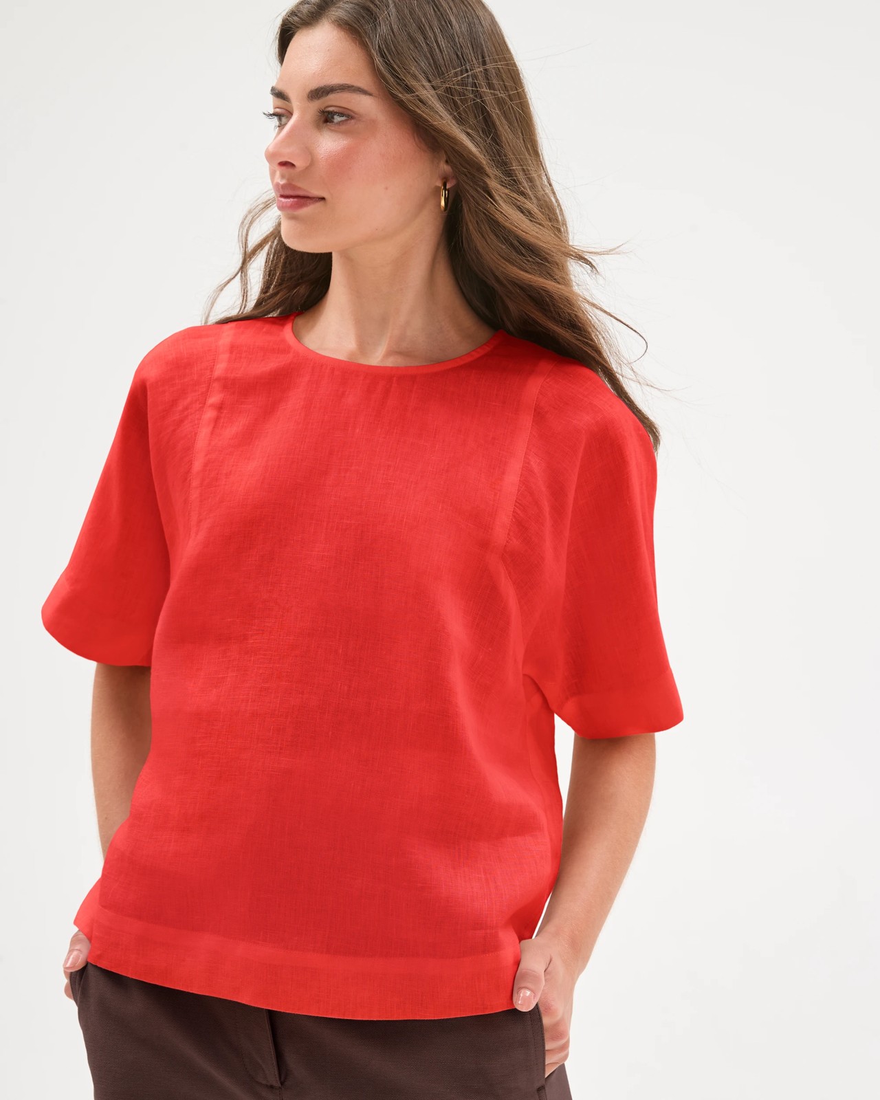 Petites European Linen Woven Top - Warm Terracotta 5 of 5
