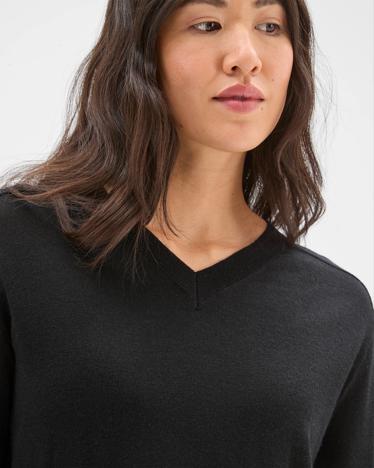 Preview Australian Merino Wool Long Sleeve V-Neck Knit Top - Black 5 of 6