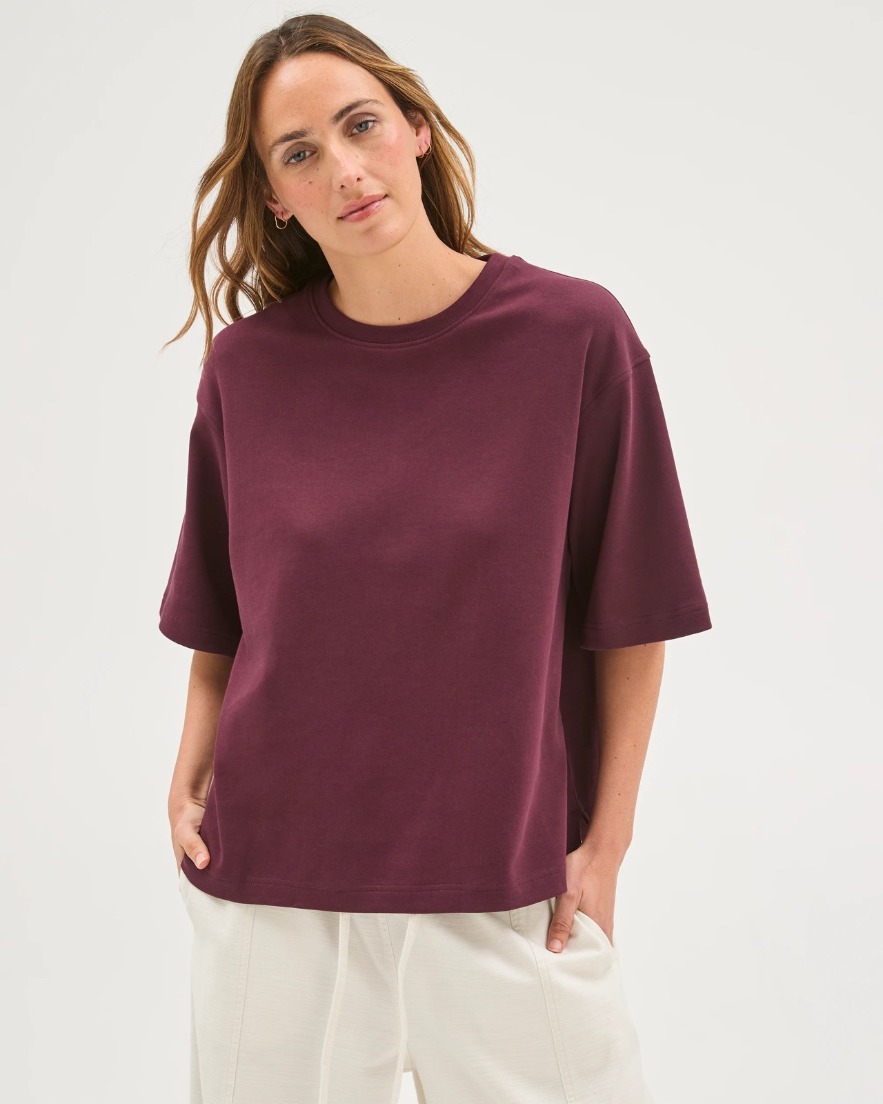 Australian Cotton Heavyweight Boxy T-Shirt - Merlot 5 of 5