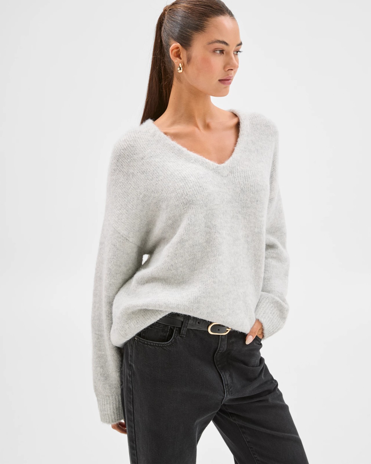 Lily Loves V-Neck Fluffy Knit Jumper - Silver Marle 5 of 6