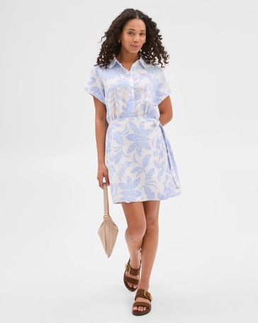 European Linen Tiered Wrap Midi Dress