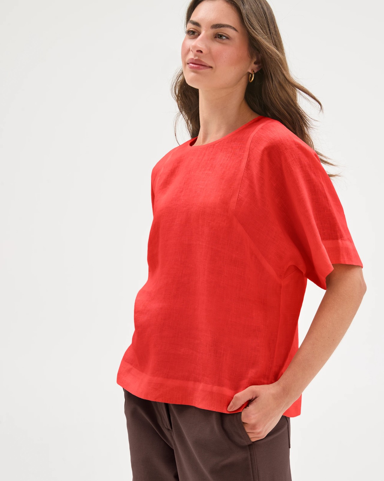Petites European Linen Woven Top - Warm Terracotta 4 of 5
