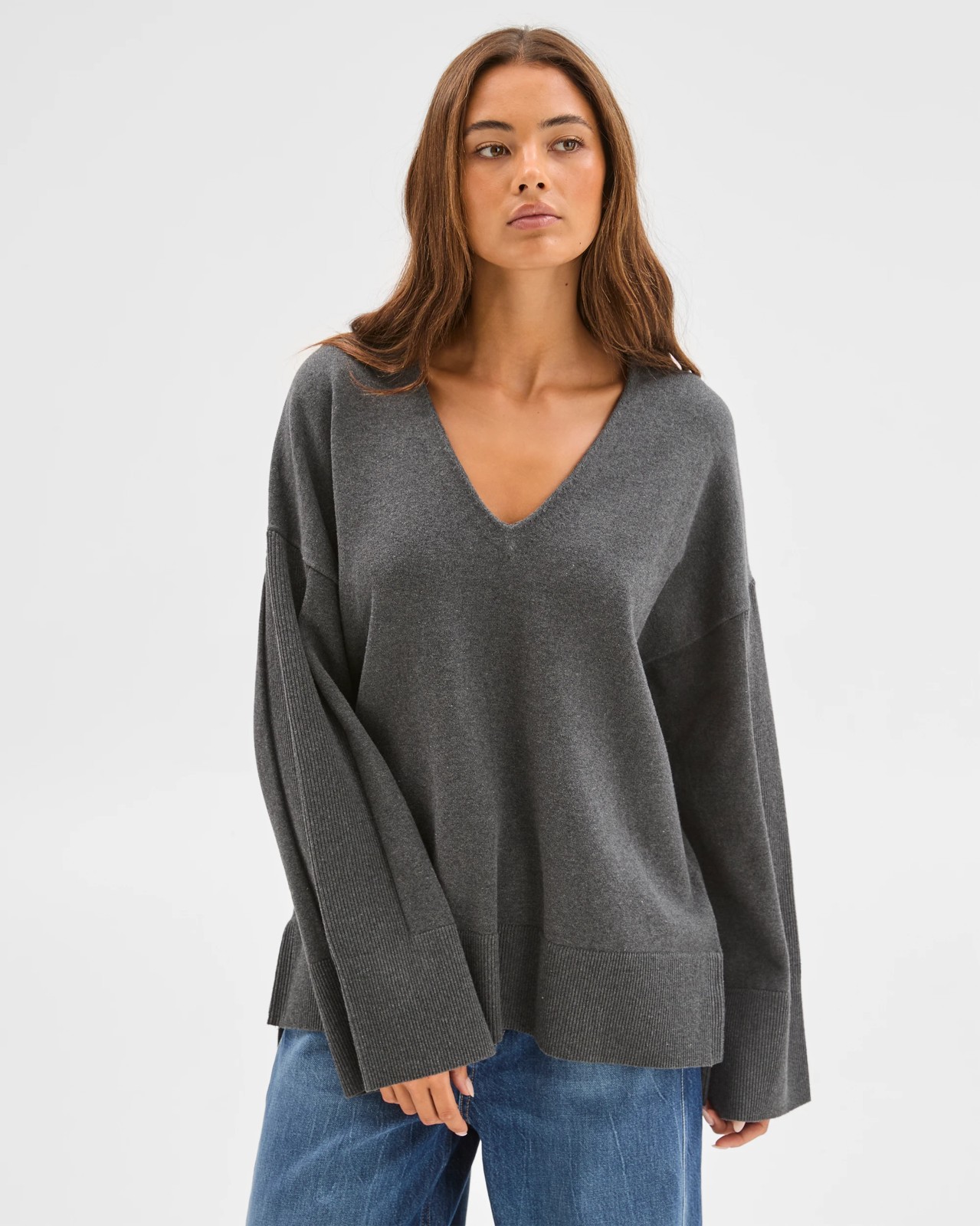 Lily Loves Australian Cotton Blend Longline Knit Top  - Shadow Marle 2 of 6
