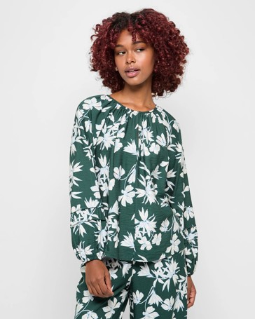 Petites Long Sleeve Blouson Blouse