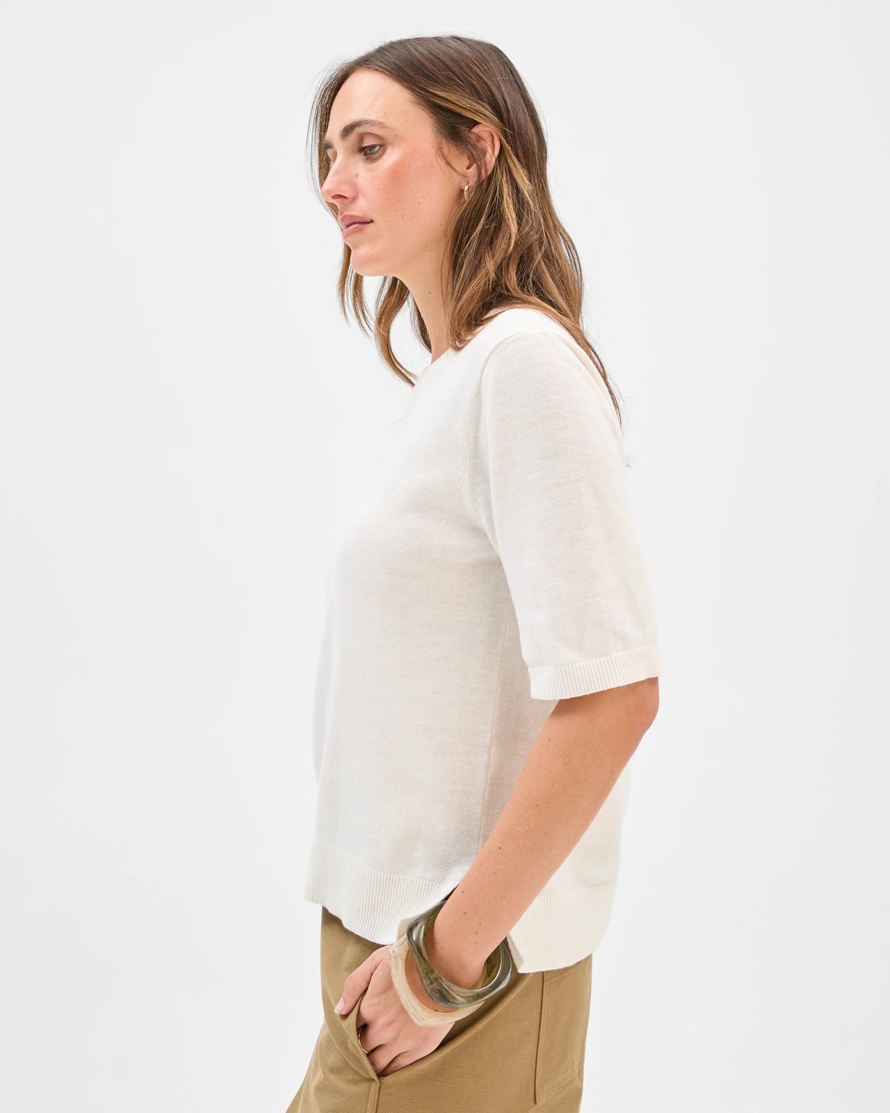 Australian Cotton Blend Knit T-Shirt - Cloud Dancer 5 of 6
