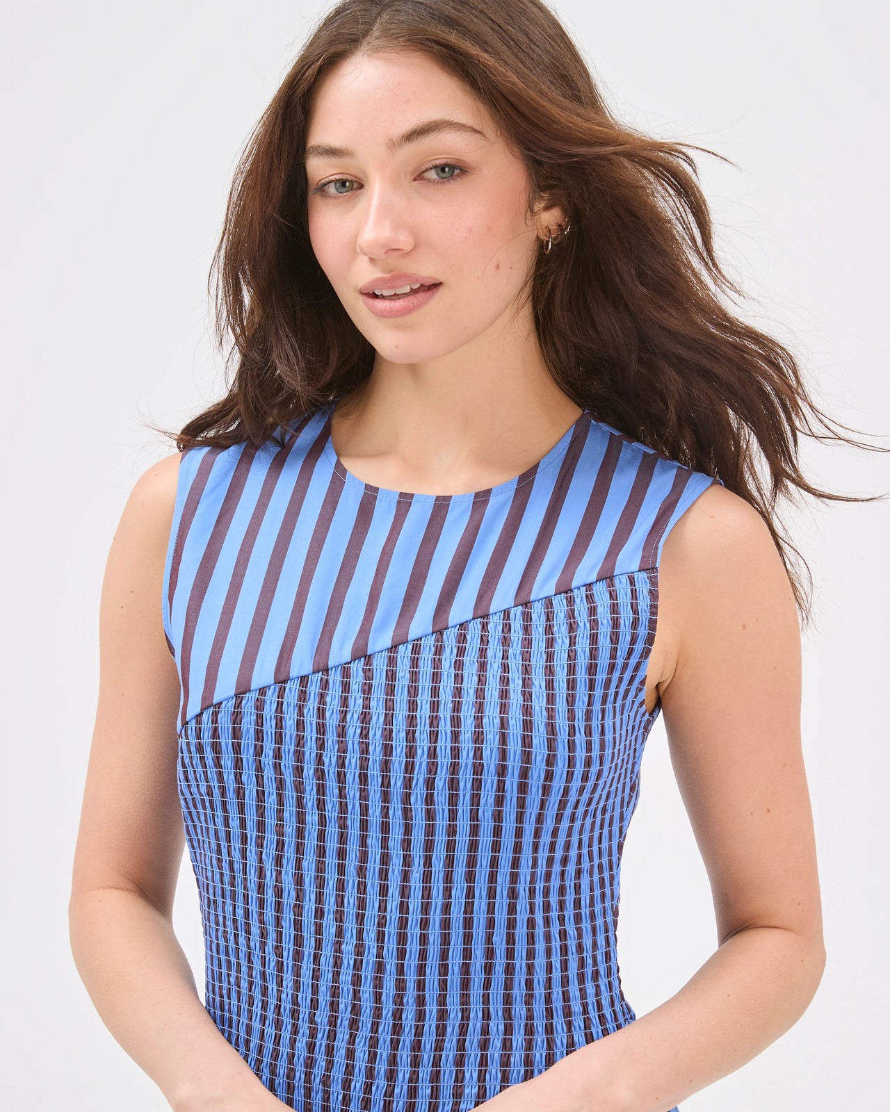 Lily Loves Lyocell Shirred Panel Mini Dress - Blue / Stripe 4 of 5
