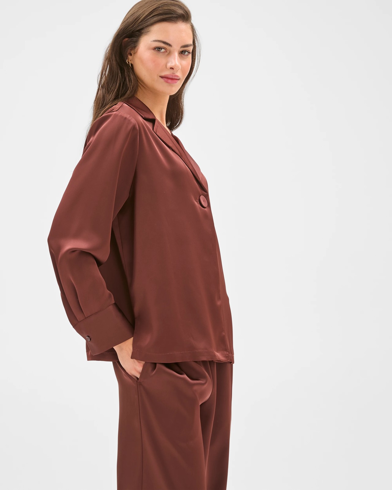 Petites Long Sleeve Satin Shirt 3 of 5