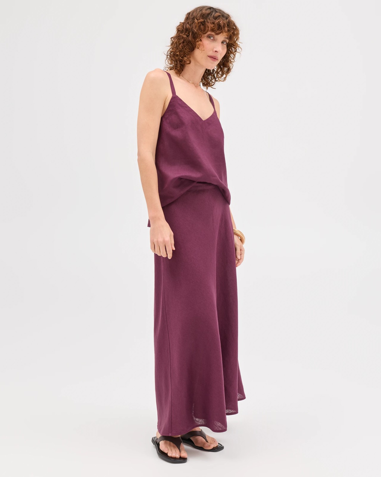 European Linen Seam Detail Midi Skirt - Merlot 6 of 6