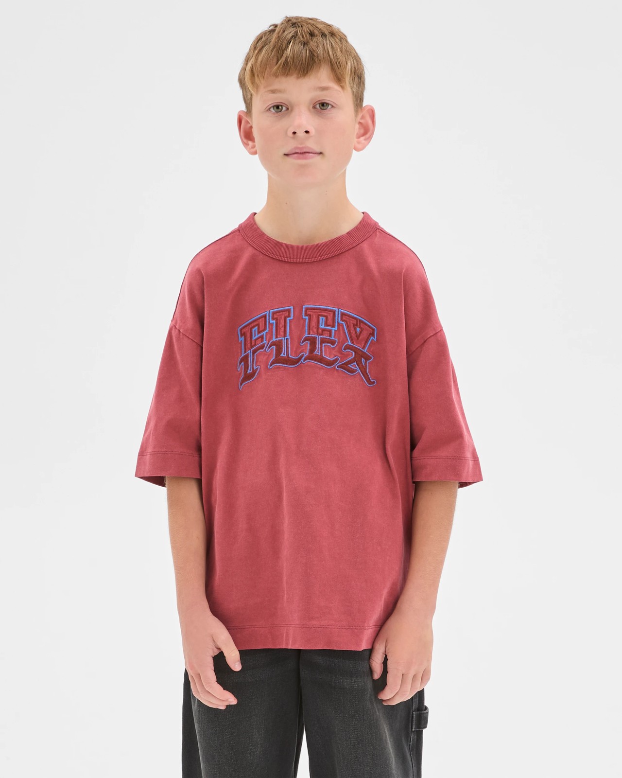 Australian Cotton Oversized Embroidered T-Shirt - Red 2 of 6