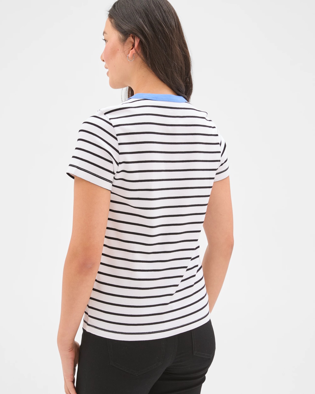 Australian Cotton Interlock Neat T-Shirt  - White / Black 4 of 5