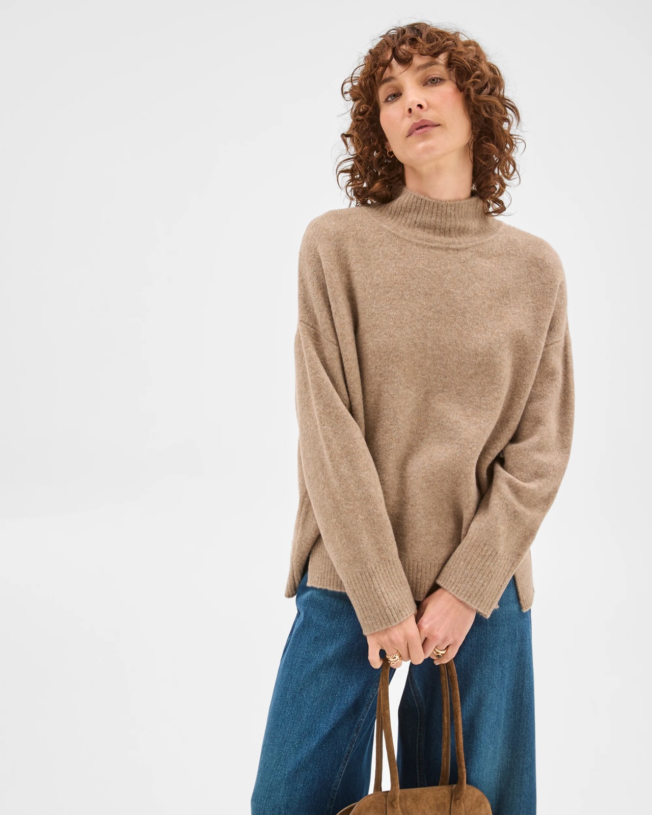 Super Soft Mock Neck Sweater - Dark Fawn Marle 2 of 5