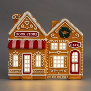 Light Up Ceramic Gingerbread Stores - Anko