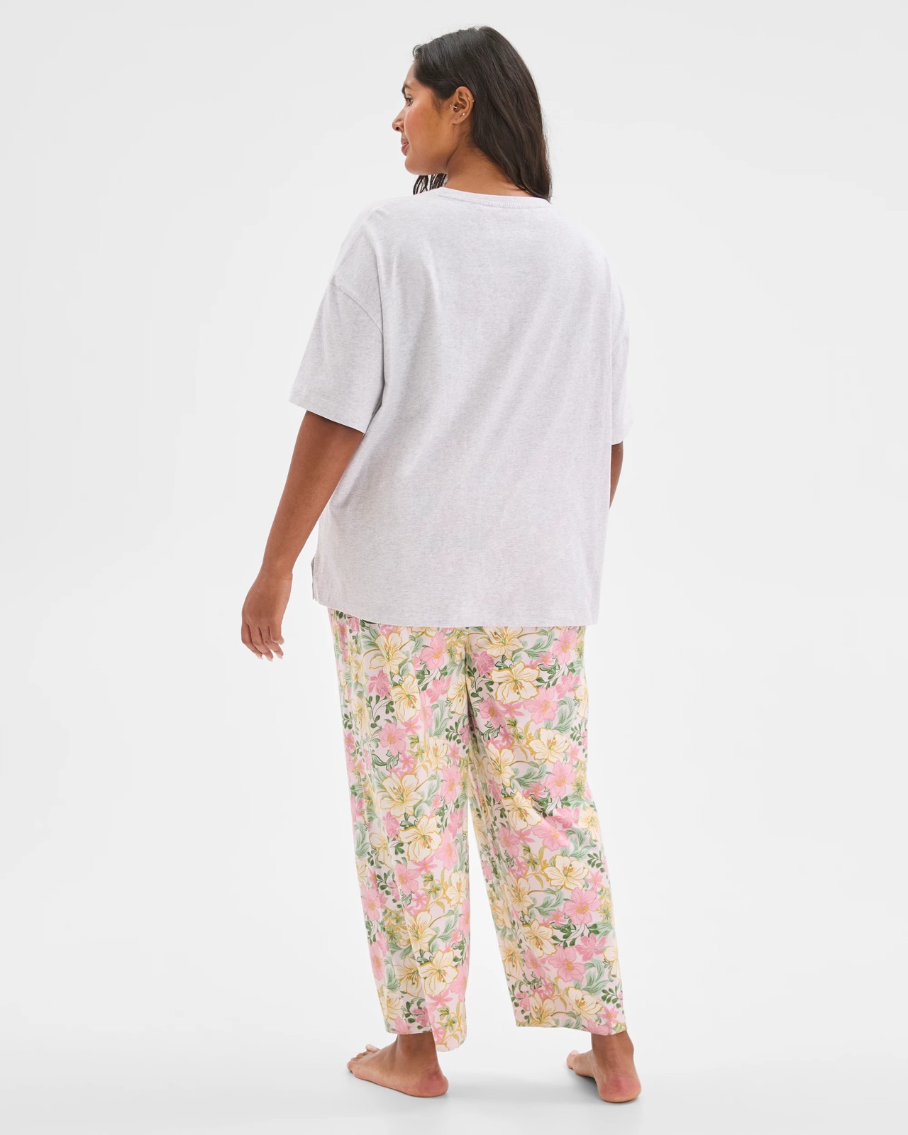 Plus Size Australian Cotton 7/8 Length Jersey Pyjama Set - Floral / Multi 6 of 6
